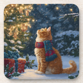 Festive Orange Cat Hard Plastic Coaster Set Bier Onderzetter