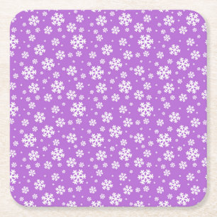 Festive Paars and White Winter Snowflakes Pattern Vierkante Kartonnen Onderzetter