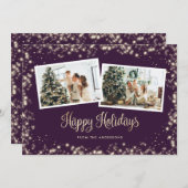Festive Paars Twinkle Lights Stars Foto Feestdagenkaart (Voorkant / Achterkant)