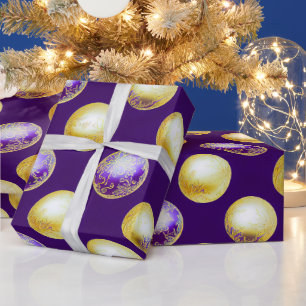 Festive Paarse- en gouden kerstversieringen Cadeaupapier