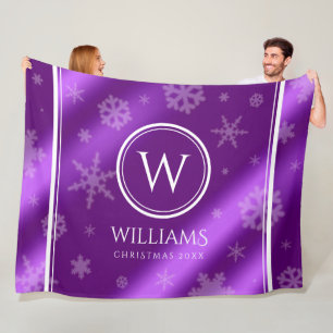Festive Paarse Folie Snowflakes Monogram Naam Fleece Deken