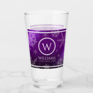 Festive Paarse Folie Snowflakes Monogram Naam Glas
