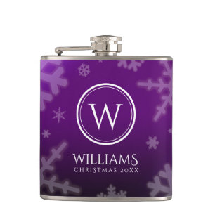 Festive Paarse Folie Snowflakes Monogram Naam Heupfles