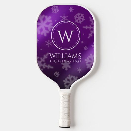 Festive Paarse Folie Snowflakes Monogram Naam Pickleball Paddle (Achterkant)