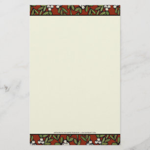 Festive Painted Mistletoe on Red Stationery Briefpapier