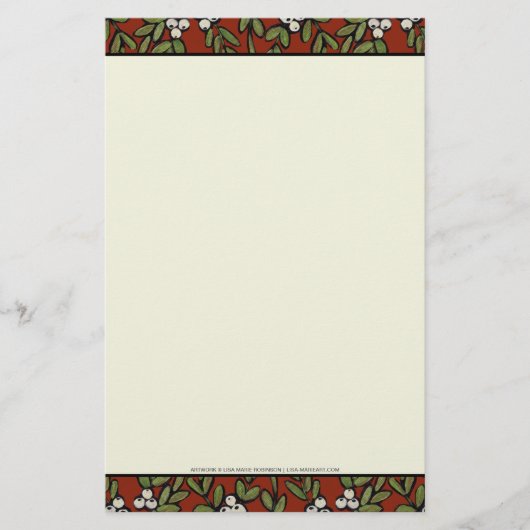 Festive Painted Mistletoe on Red Stationery Briefpapier (Voorkant)