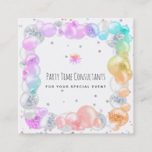 *~* Festive Party Balloons Rainbow Event Planner   Vierkante Visitekaartje