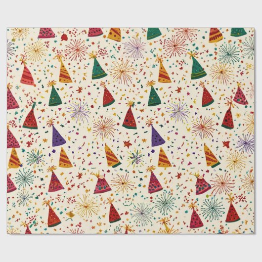 Festive Party Hats & Fireworks Seamless Pattern Cadeaupapier (Vlak)