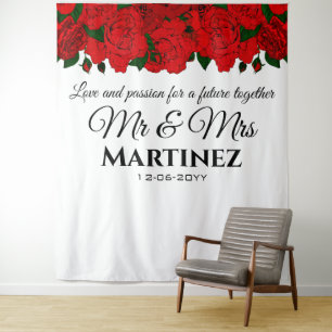 Festive Passion Red Roses Mr. en Mrs Wedding Tapes Wandkleed
