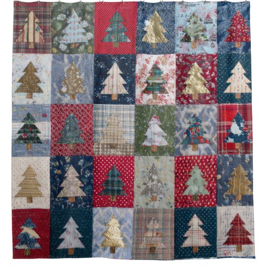 Festive Patchwork Christmas Tree Pattern (4) Douchegordijn (Voorkant)
