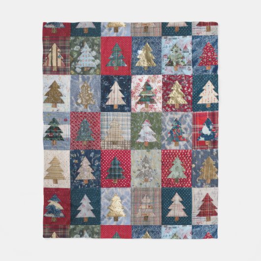 Festive Patchwork Christmas Tree Pattern (4) Fleece Deken (Voorkant)