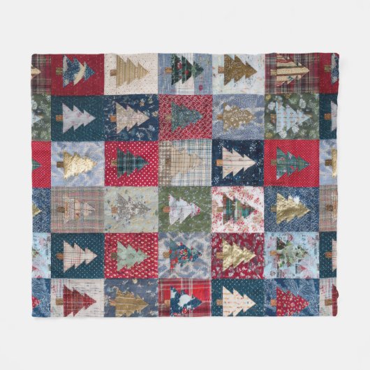 Festive Patchwork Christmas Tree Pattern (4) Fleece Deken (Voorkant (Horizontaal))