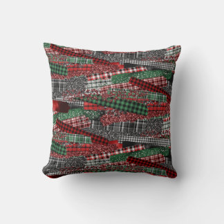 Festive Patchwork Plaid & Glitter Holiday Accent Kussen