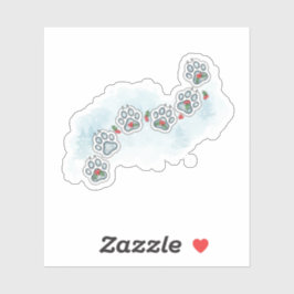 Festive Paw Prints Christmas Holly & Snowflake Sticker