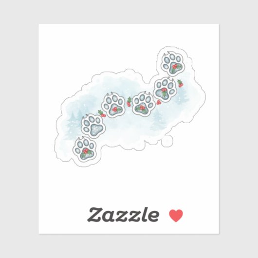 Festive Paw Prints Christmas Holly & Snowflake  Sticker (Vel)