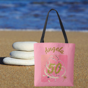 Festive Peachy 50 jaar geboortedag herdenking Draagtas