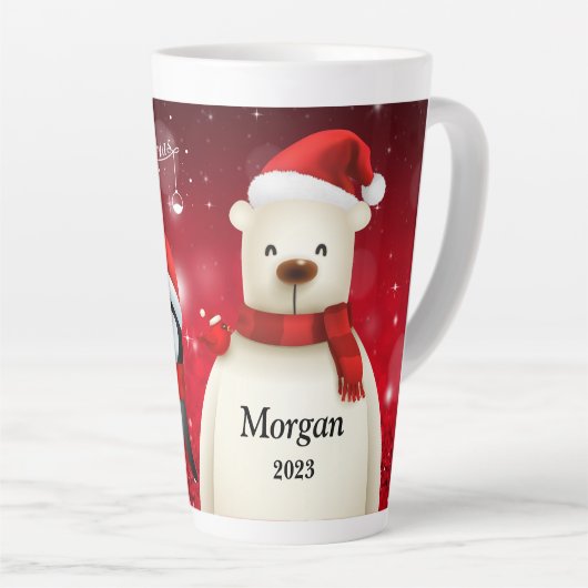 Festive PENGUIN & BEAR MERRY CHRISTMAS Latte Mug (Angle droit)