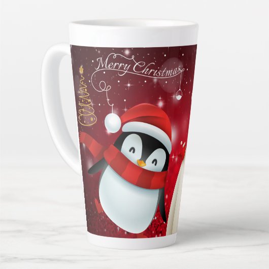Festive PENGUIN & BEAR MERRY CHRISTMAS Latte Mug Latte Mok (Linkerhoek)