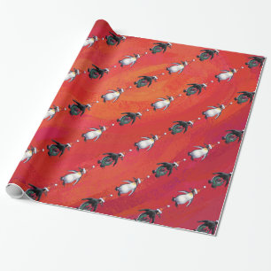 Festive Penguin in a Santa Hat Pattern Cadeaupapier