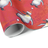 Festive Penguin in a Santa Hat Pattern Cadeaupapier (Rol Hoek)