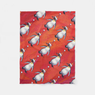 Festive Penguin in a Santa Hat Pattern Fleece Deken