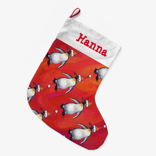Festive Penguin in a Santa Hat Pattern Grote Kerstsok (Voorkant (Hangend))