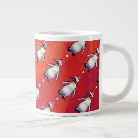 Festive Penguin in a Santa Hat Pattern Grote Koffiekop (Rechts)