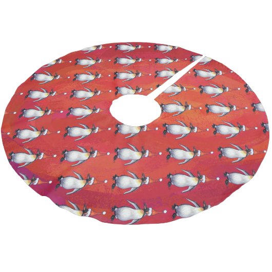 Festive Penguin in a Santa Hat Pattern Kerstboom Rok (Gekanteld)