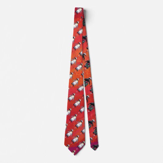 Festive Penguin in a Santa Hat Pattern Stropdas (Voorkant)