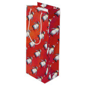 Festive Penguin in a Santa Hat Pattern Wijn Cadeautas (Voorkant Gekanteld)