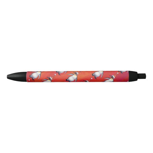 Festive Penguin in a Santa Hat Pattern Zwarte Inkt Pen (Voorkant)