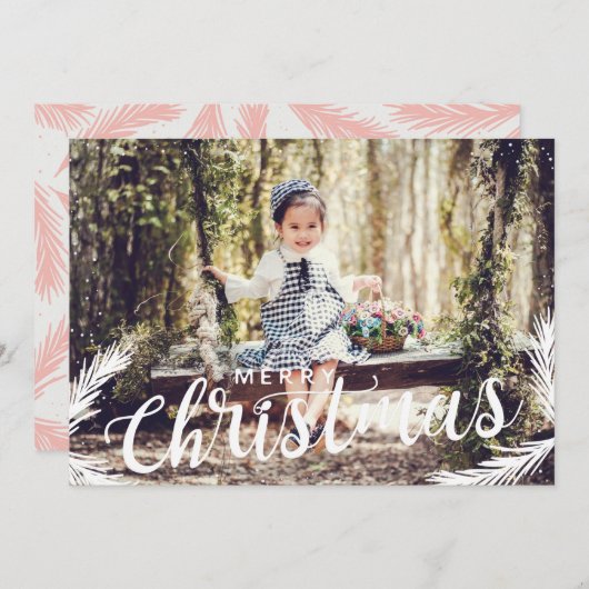 Festive photo rose feuillage de Noël Carte de vaca (Devant / Derrière)