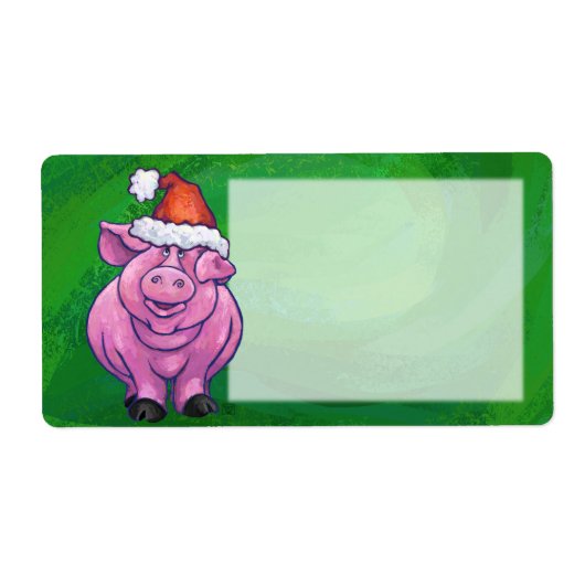 Festive Pig in Santa Hat over Groen Etiket (Voorkant)