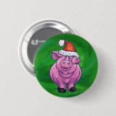 Festive Pig in Santa Hat over Groen Ronde Button 5,7 Cm (Voorkant /achterkant)