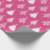 Festive Pink and White Christmas Tree Pattern Cadeaupapier (Hoek)
