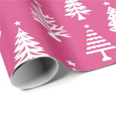 Festive Pink and White Christmas Tree Pattern Cadeaupapier (Rol Hoek)