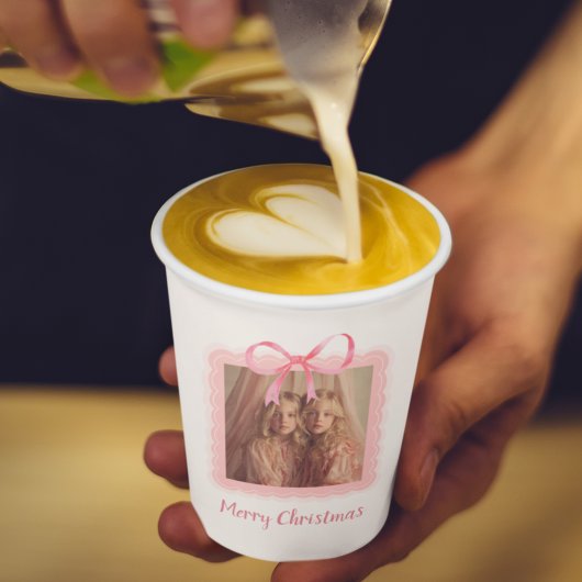 Festive Pink Bow Family Photo Paper Cup Papieren Bekers