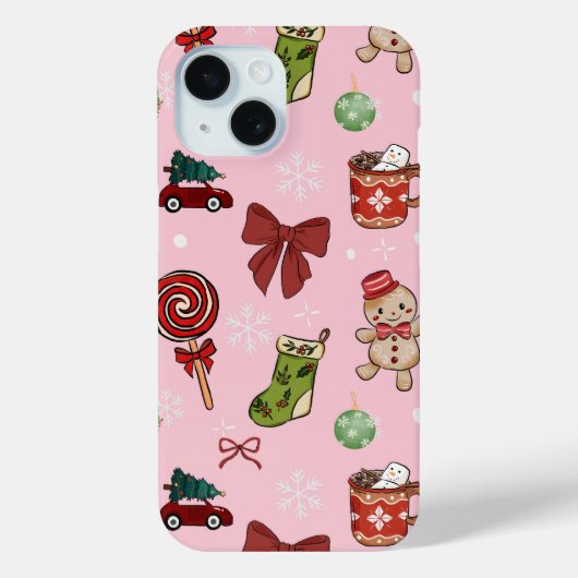 Festive Pink Gingerbread Holiday Phone Case (Achterkant)
