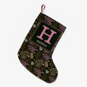 Festive Pink One Line Artistic Pattern Monogram Kleine Kerstsok (Voorkant (Hangend))