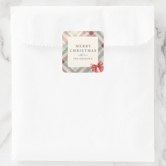 Festive Plaid Photo Christmas Vierkante Sticker (Tas)