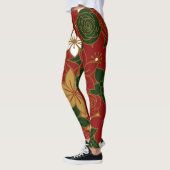 Festive Poinsettia Christmas Floral Leggings (Gauche)