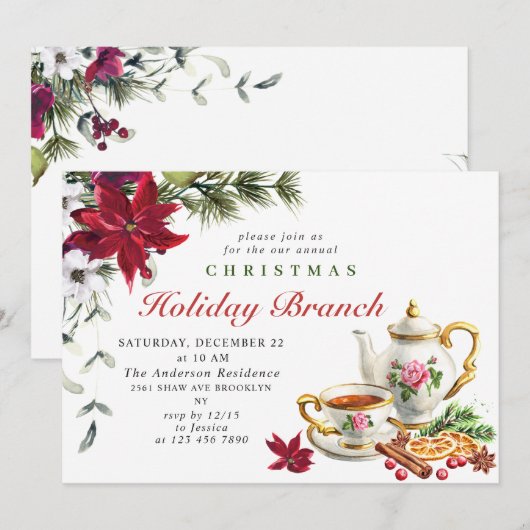 Festive Poinsettia Kerstfeestdag tak Kaart (Voorkant / Achterkant)