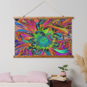 Festive Psychedelic Colorful Dahlia Flower Petals Hangend Wandkleed