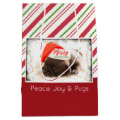 Festive Pug in Red Santa Hat met kerstlicht Medium Cadeauzakje (Voorkant)