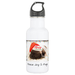 Festive Pug in Red Santa Hat met kerstverlichting Waterfles