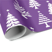 Festive Purple and White Christmas Tree Pattern Cadeaupapier (Rol Hoek)