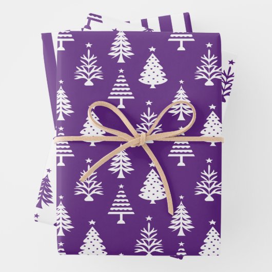 Festive Purple and White Christmas Tree Pattern Inpakpapier Vel (In situ)