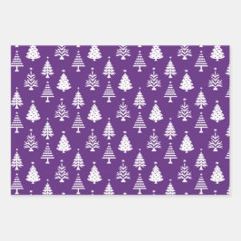 Festive Purple and White Christmas Tree Pattern Inpakpapier Vel