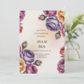 Festive Purple Orange and Red Roses Couples Shower Kaart (Staand voorkant)