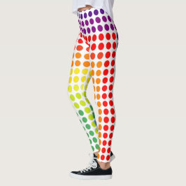 Festive Rainbow of Color Large Polka Dots on WHITE Leggings